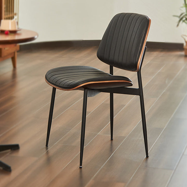 Silla moderna minimalista rectangular de PU, madera contrachapada y hierro, con respaldo y sin reposabrazos para sala de estar 