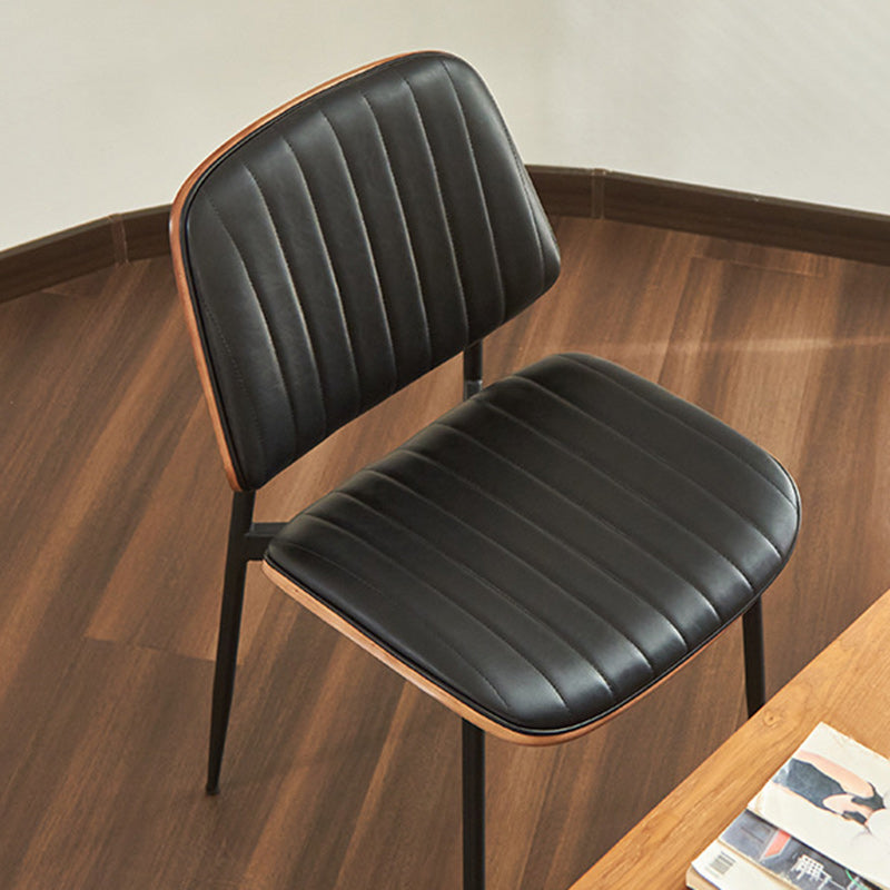 Silla moderna minimalista rectangular de PU, madera contrachapada y hierro, con respaldo y sin reposabrazos para sala de estar 