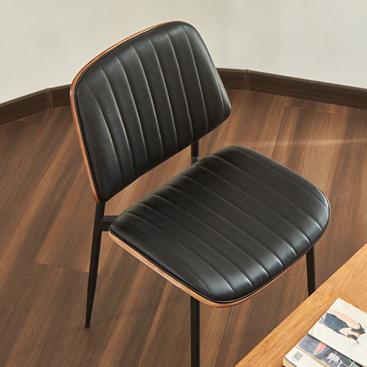 Silla moderna minimalista rectangular de PU, madera contrachapada y hierro, con respaldo y sin reposabrazos para sala de estar 