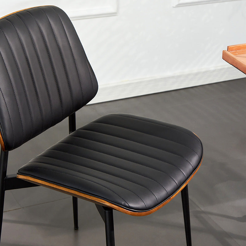 Silla moderna minimalista rectangular de PU, madera contrachapada y hierro, con respaldo y sin reposabrazos para sala de estar 