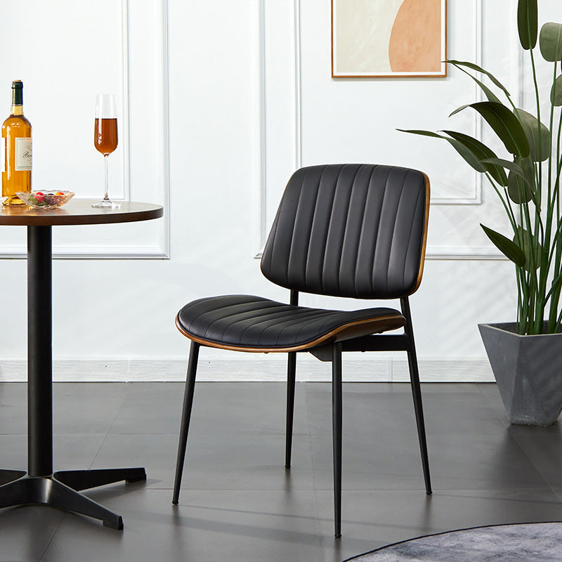 Silla moderna minimalista rectangular de PU, madera contrachapada y hierro, con respaldo y sin reposabrazos para sala de estar 