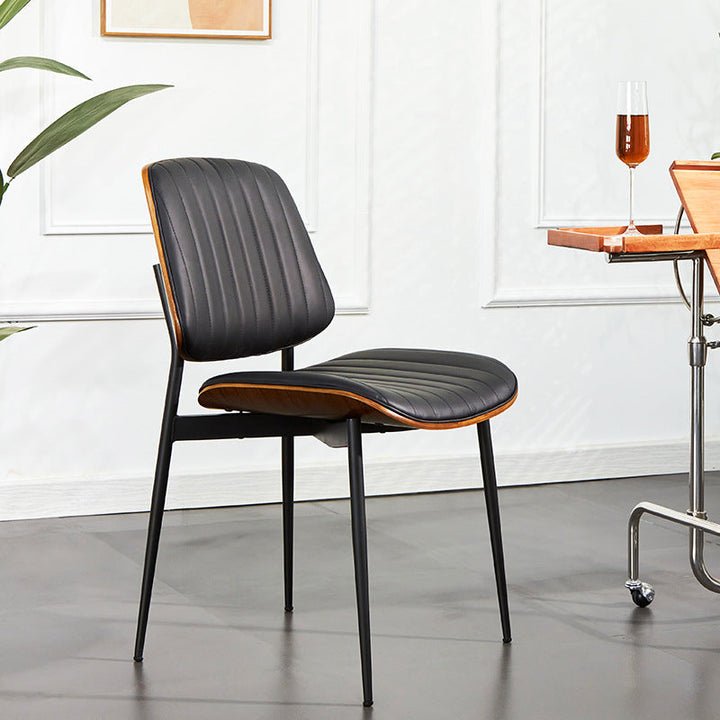 Silla moderna minimalista rectangular de PU, madera contrachapada y hierro, con respaldo y sin reposabrazos para sala de estar 