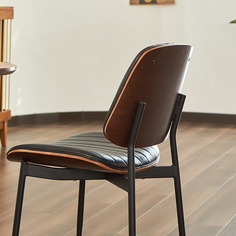 Silla moderna minimalista rectangular de PU, madera contrachapada y hierro, con respaldo y sin reposabrazos para sala de estar 