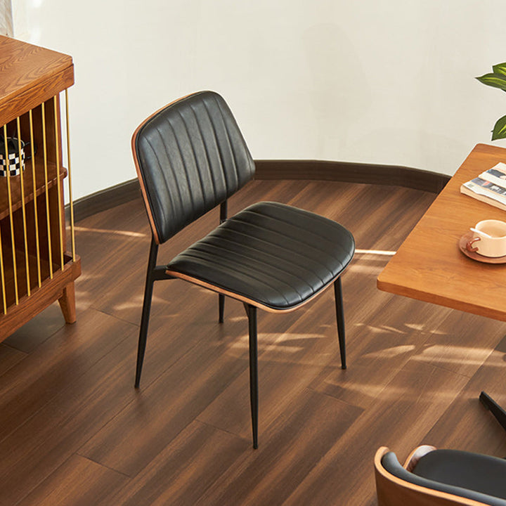 Silla moderna minimalista rectangular de PU, madera contrachapada y hierro, con respaldo y sin reposabrazos para sala de estar 