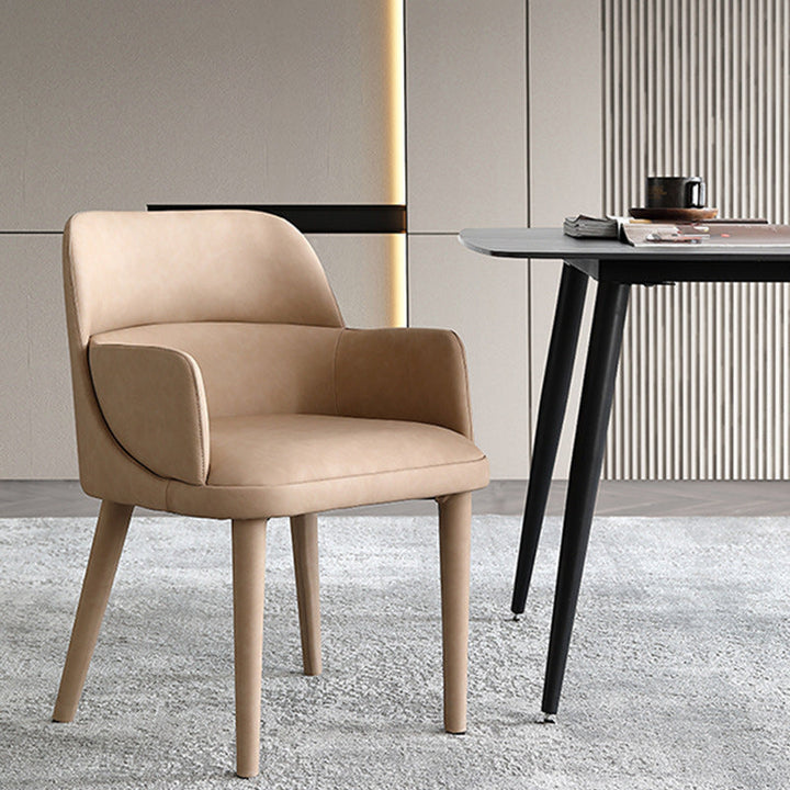 Moderner minimalistischer rechteckiger Stuhl aus Kunstleder und Eiche mit Rückenlehne und Armlehnen für das Wohnzimmer 