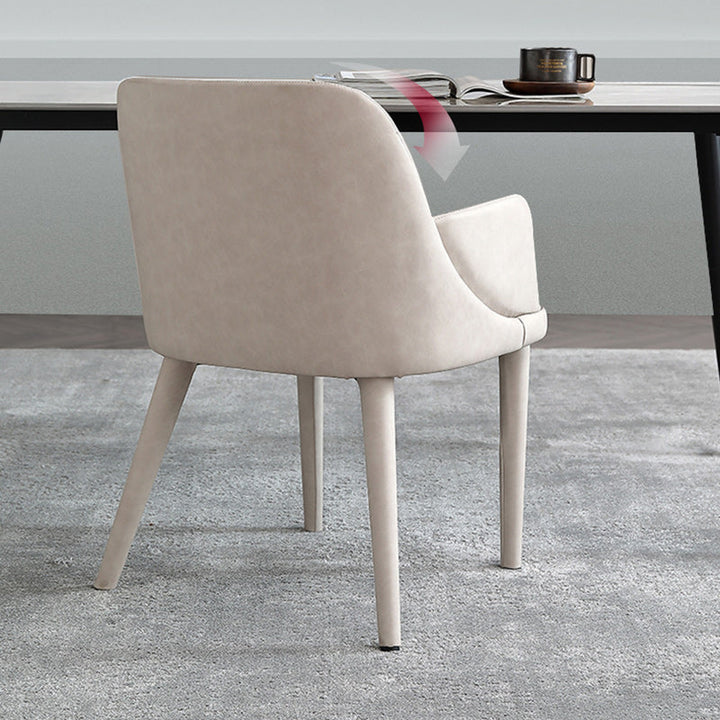 Moderner minimalistischer rechteckiger Stuhl aus Kunstleder und Eiche mit Rückenlehne und Armlehnen für das Wohnzimmer 