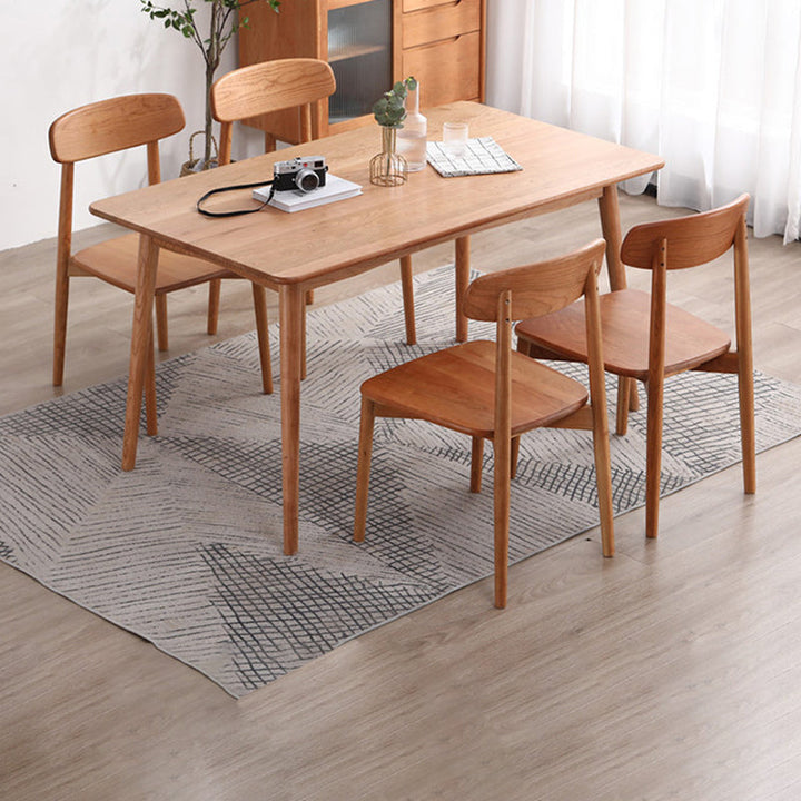 Silla contemporánea escandinava rectangular de madera de cerezo con respaldo, sin brazos, para comedor 