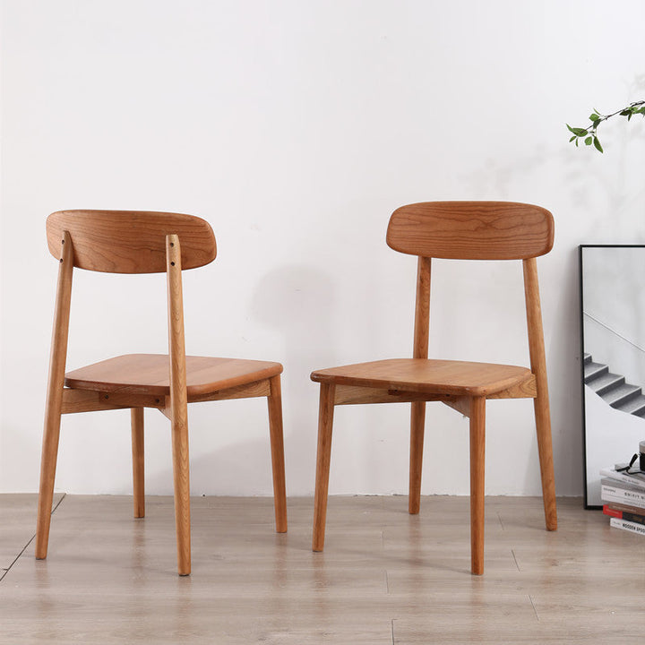 Silla contemporánea escandinava rectangular de madera de cerezo con respaldo, sin brazos, para comedor 