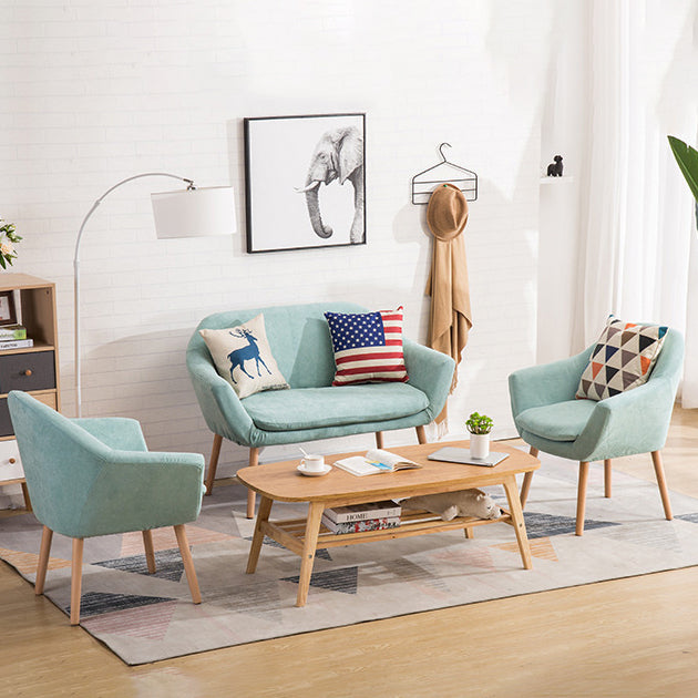 Contemporary Scandinavian Rectangular Fabric Rubberwood Chair Backrest Armrest For Living Room