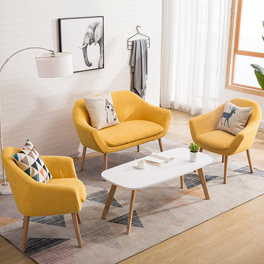Contemporary Scandinavian Rectangular Fabric Rubberwood Chair Backrest Armrest For Living Room