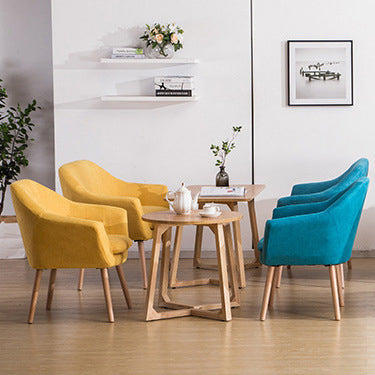 Contemporary Scandinavian Rectangular Fabric Rubberwood Chair Backrest Armrest For Living Room