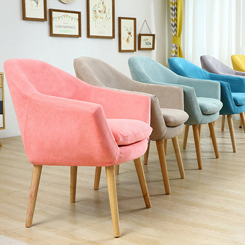 Contemporary Scandinavian Rectangular Fabric Rubberwood Chair Backrest Armrest For Living Room