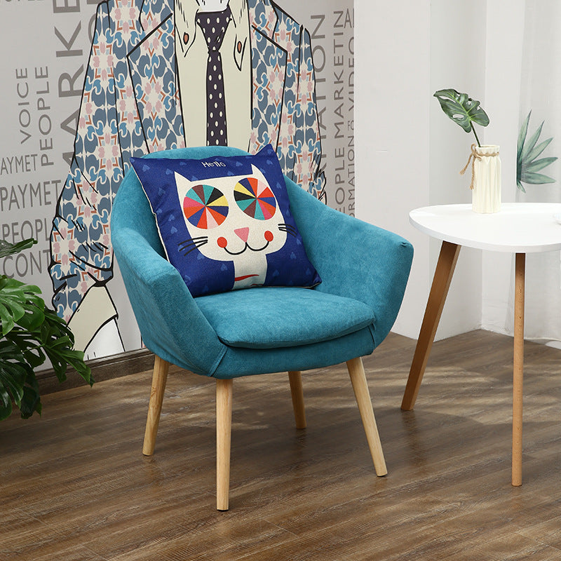 Contemporary Scandinavian Rectangular Fabric Rubberwood Chair Backrest Armrest For Living Room