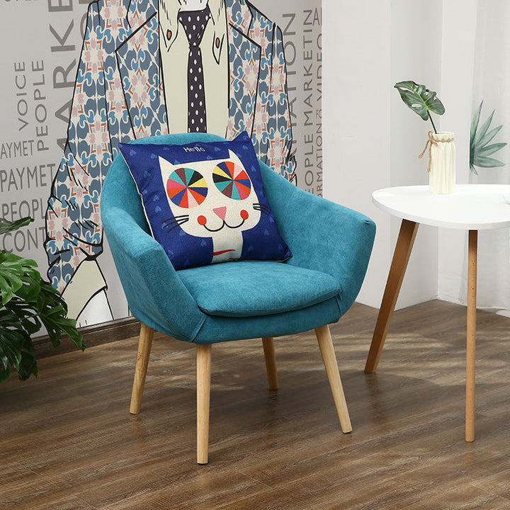 Contemporary Scandinavian Rectangular Fabric Rubberwood Chair Backrest Armrest For Living Room
