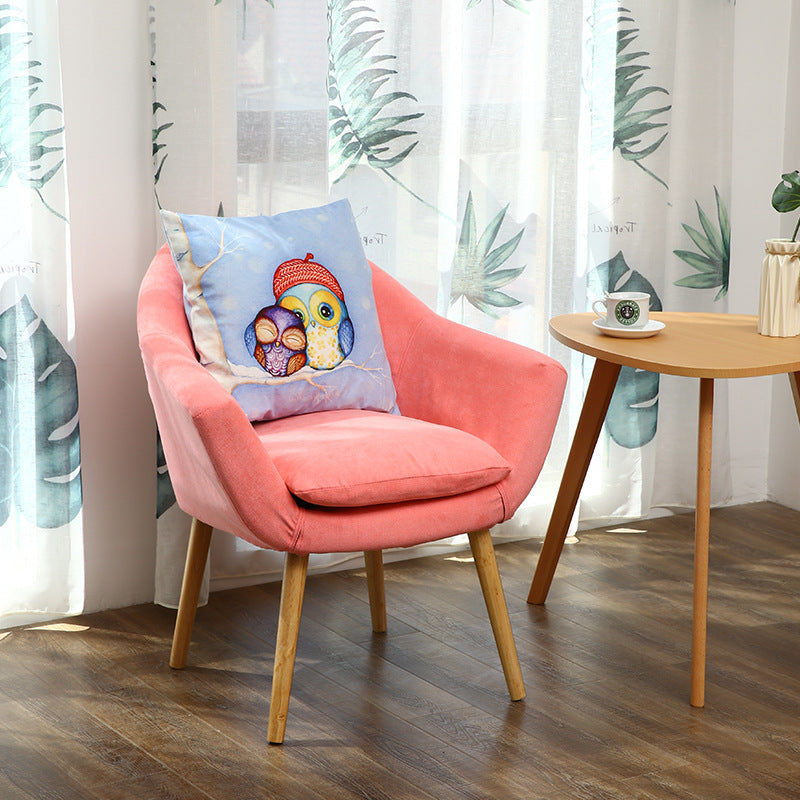 Contemporary Scandinavian Rectangular Fabric Rubberwood Chair Backrest Armrest For Living Room