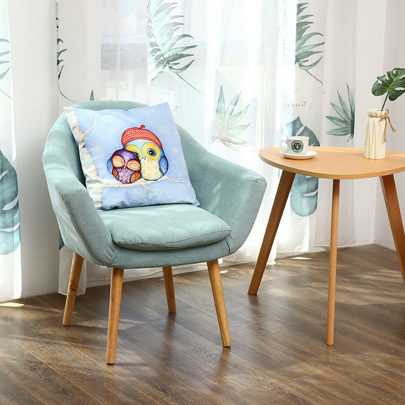 Contemporary Scandinavian Rectangular Fabric Rubberwood Chair Backrest Armrest For Living Room