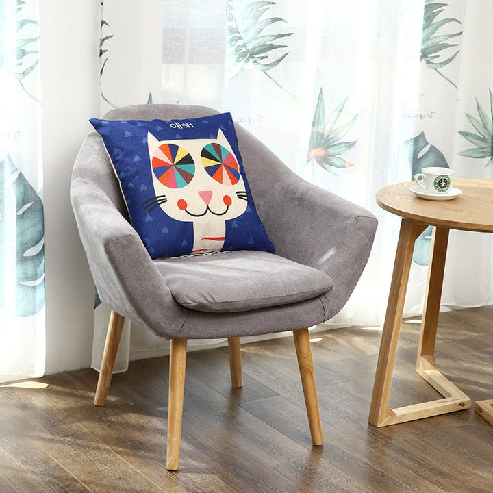 Contemporary Scandinavian Rectangular Fabric Rubberwood Chair Backrest Armrest For Living Room