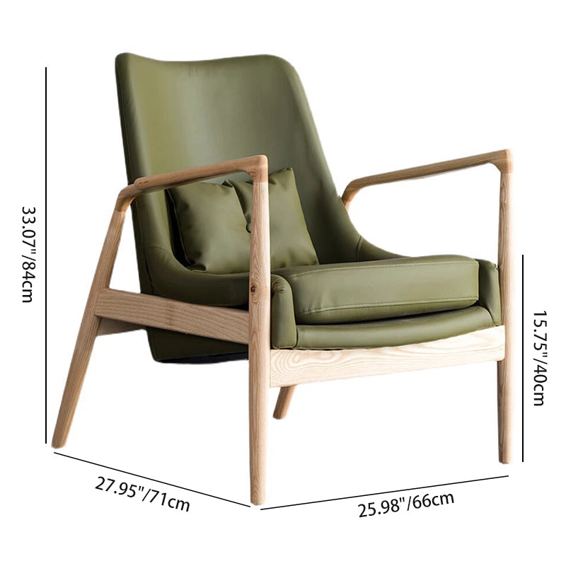 Silla de acento rectangular de madera y cuero nórdica contemporánea con respaldo y reposabrazos para sala de estar 