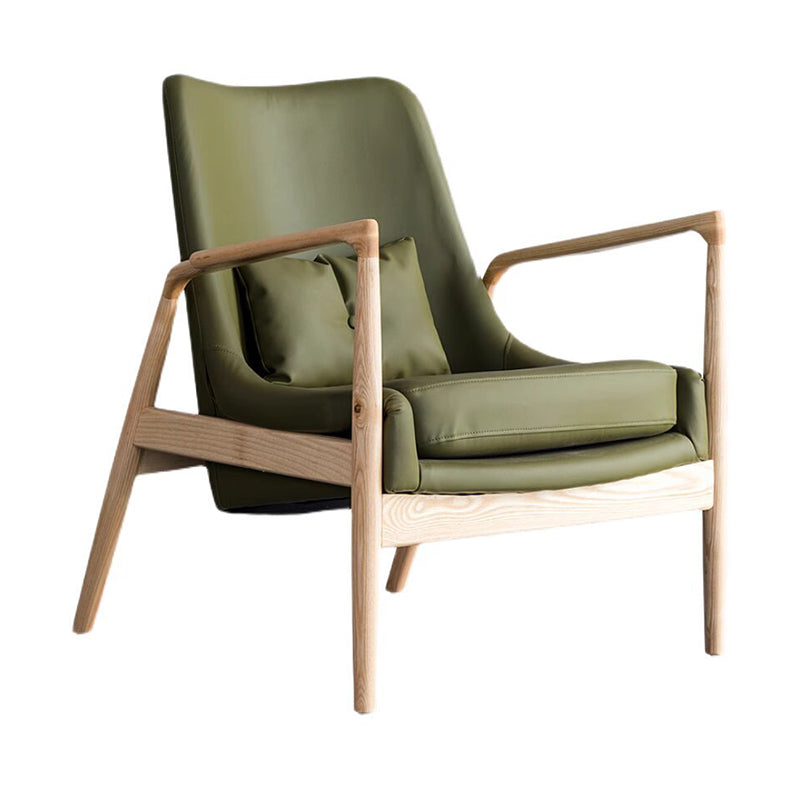Silla de acento rectangular de madera y cuero nórdica contemporánea con respaldo y reposabrazos para sala de estar 