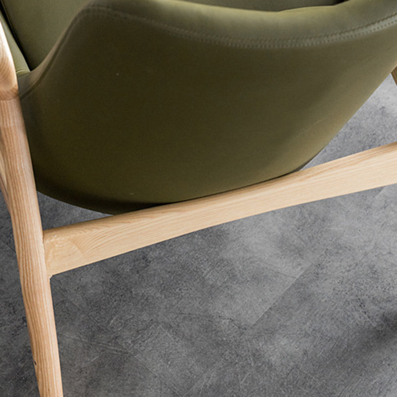 Silla de acento rectangular de madera y cuero nórdica contemporánea con respaldo y reposabrazos para sala de estar 