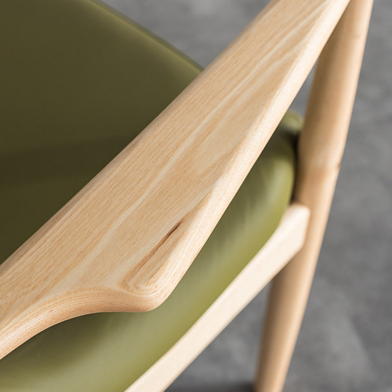 Silla de acento rectangular de madera y cuero nórdica contemporánea con respaldo y reposabrazos para sala de estar 