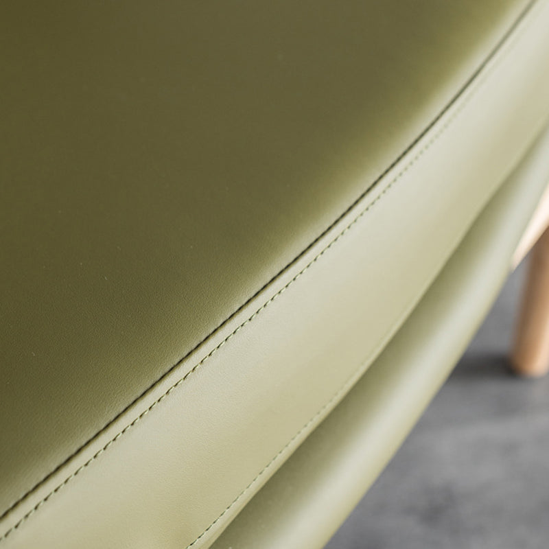 Silla de acento rectangular de madera y cuero nórdica contemporánea con respaldo y reposabrazos para sala de estar 