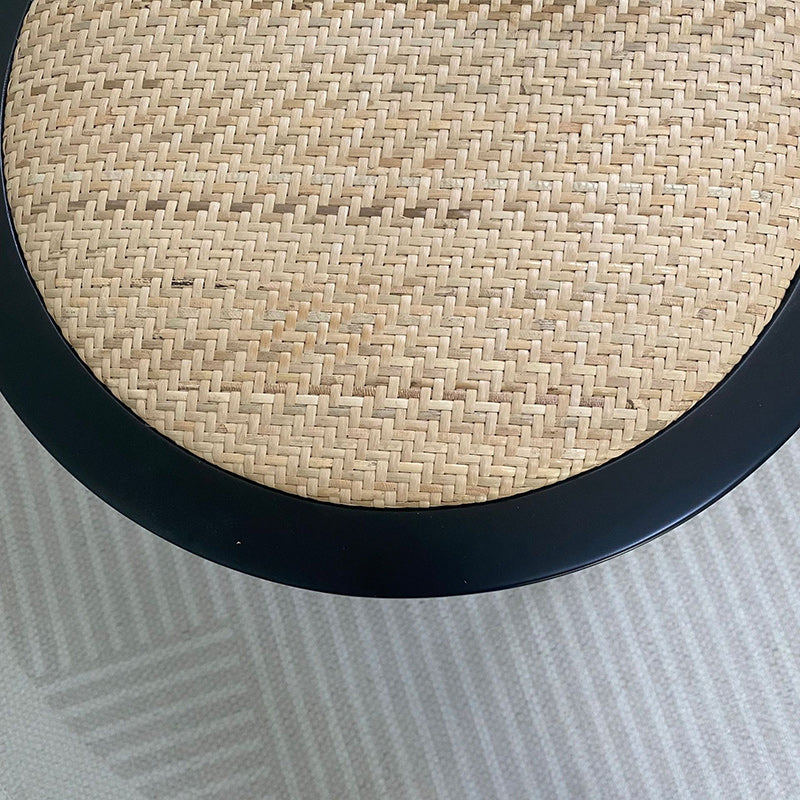 Traditional Vintage Round Wood Rattan Chair Backrest Armless For Living Room