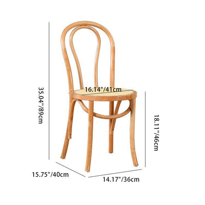 Traditional Vintage Round Wood Rattan Chair Backrest Armless For Living Room