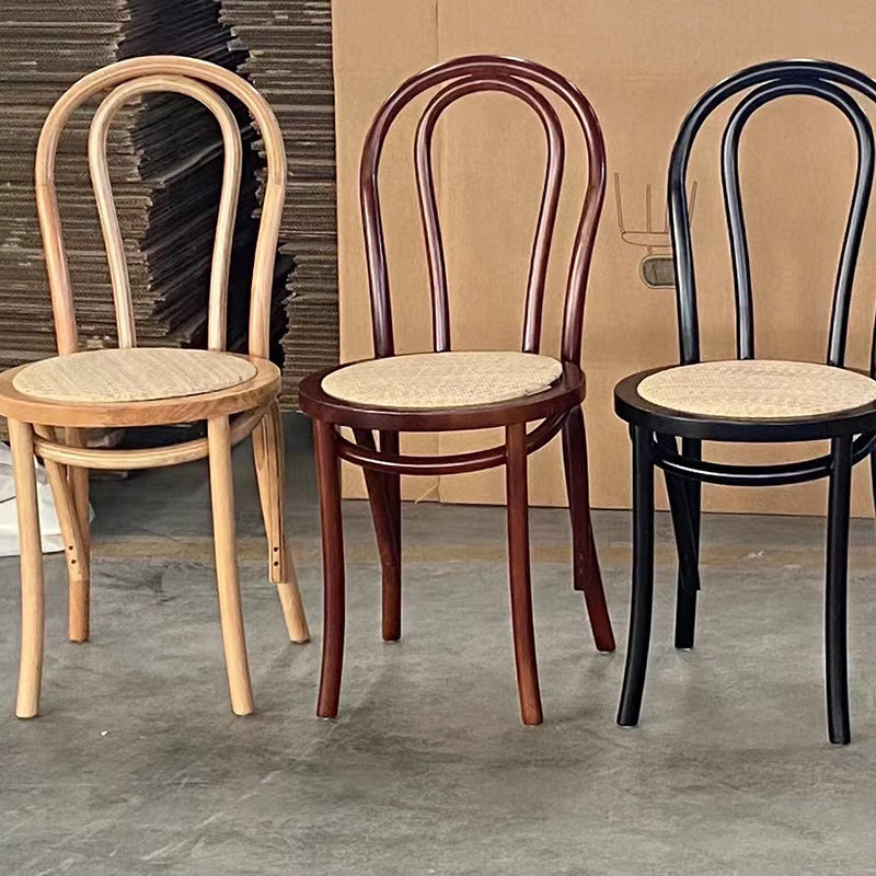 Traditional Vintage Round Wood Rattan Chair Backrest Armless For Living Room