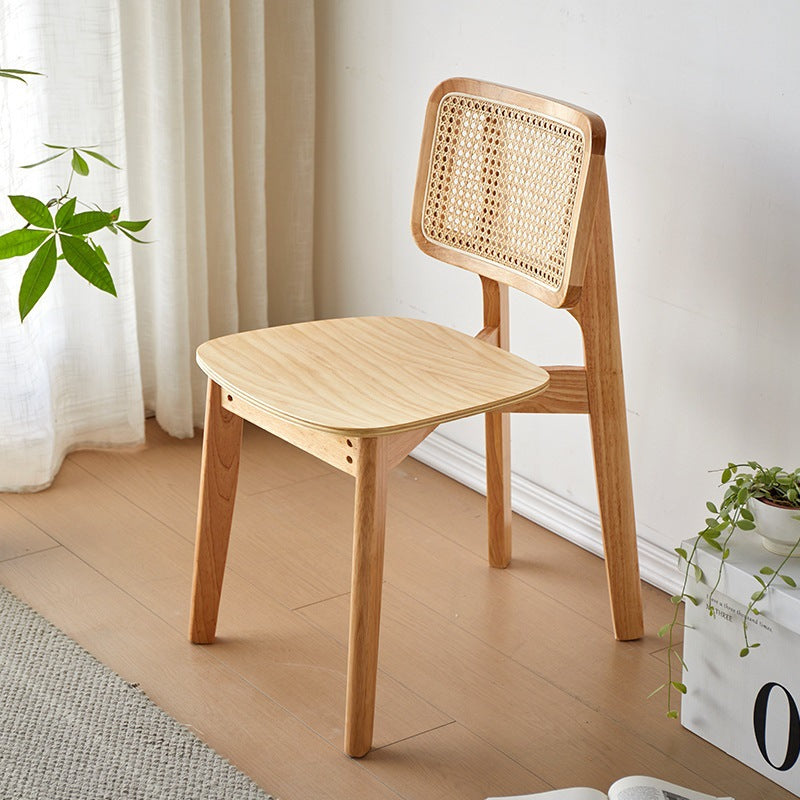 Traditional Vintage Square PE Rattan Rubberwood Chair Backrest Armless For Living Room
