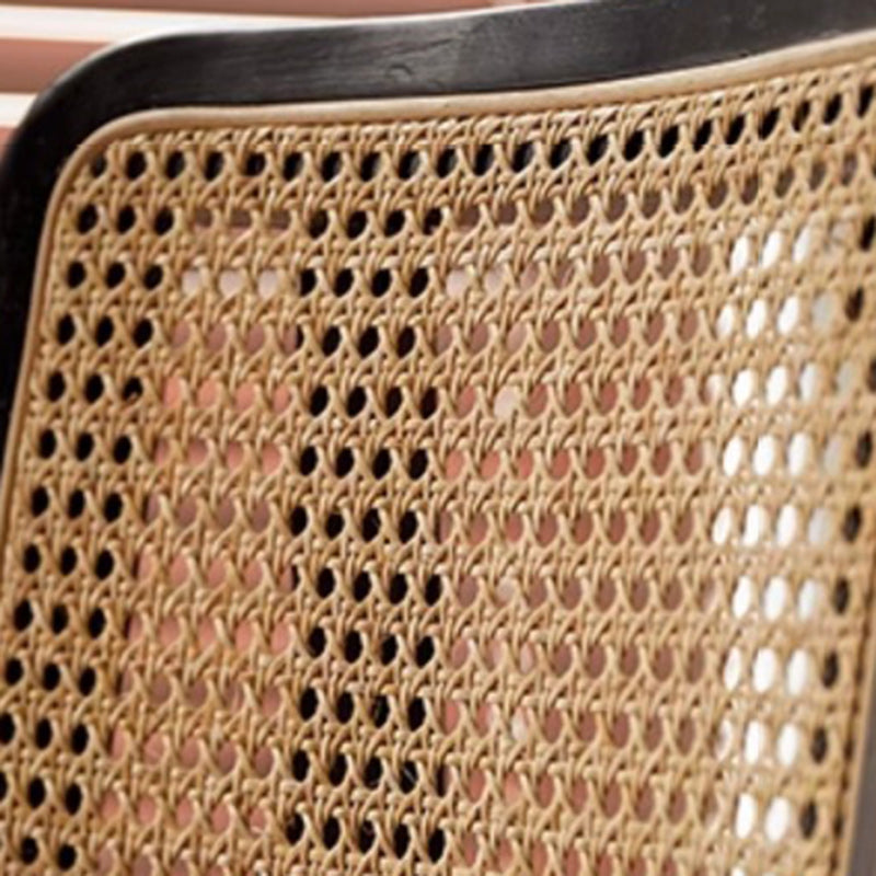 Traditional Vintage Square PE Rattan Rubberwood Chair Backrest Armless For Living Room