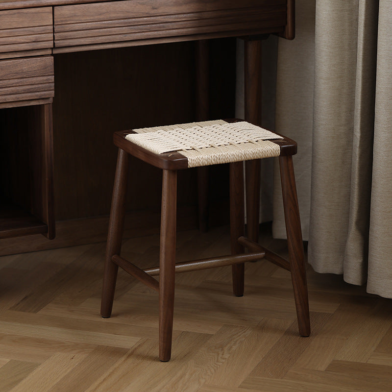 Contemporary Scandinavian Rectangular Wood Rope Chair Backless Armless For Living Room
