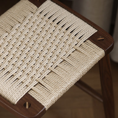 Contemporary Scandinavian Rectangular Wood Rope Chair Backless Armless For Living Room