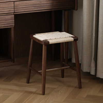 Contemporary Scandinavian Rectangular Wood Rope Chair Backless Armless For Living Room