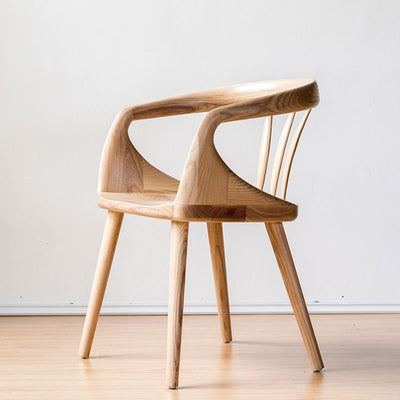Zeitgenössischer nordischer ovaler Holzstuhl mit Rückenlehne und Armlehne für das Wohnzimmer 