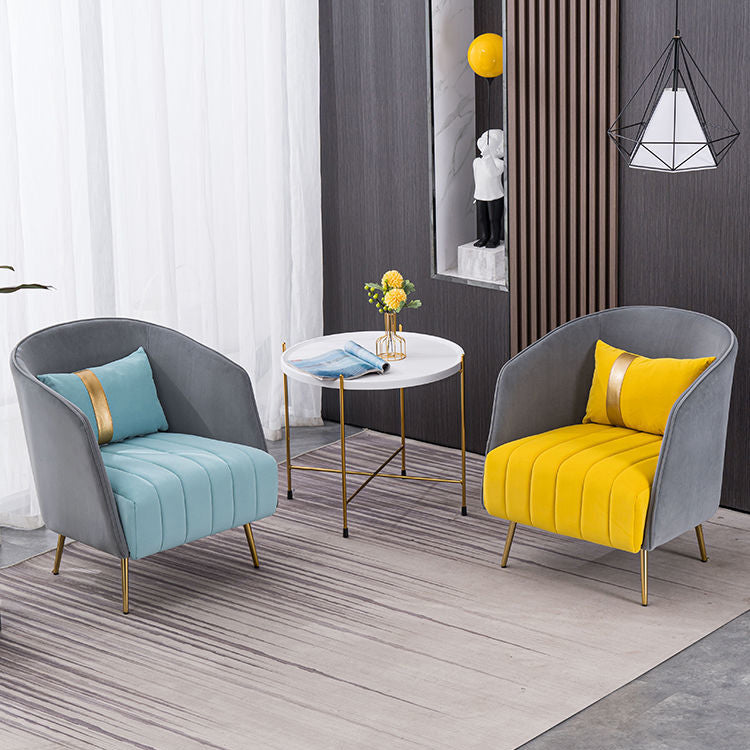 Chaise Moderne de Transition Ovale en Fer et Tissu avec Dossier et Accoudoirs pour Salon 