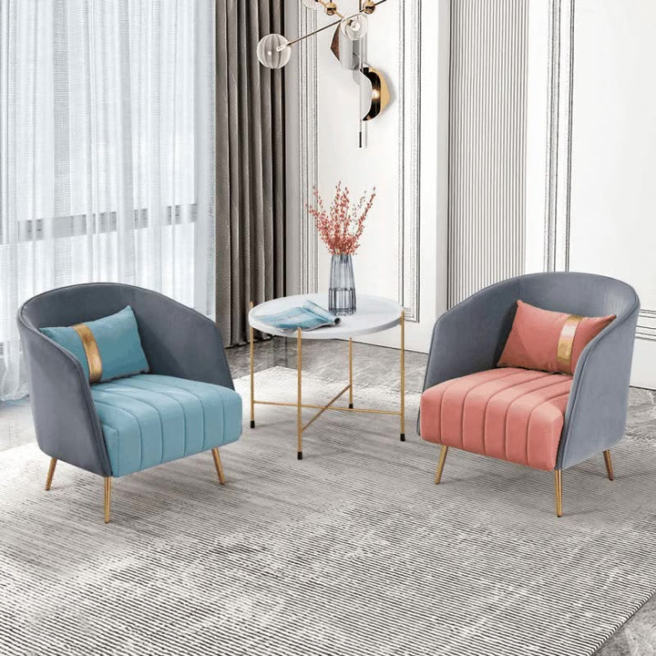 Chaise Moderne de Transition Ovale en Fer et Tissu avec Dossier et Accoudoirs pour Salon 