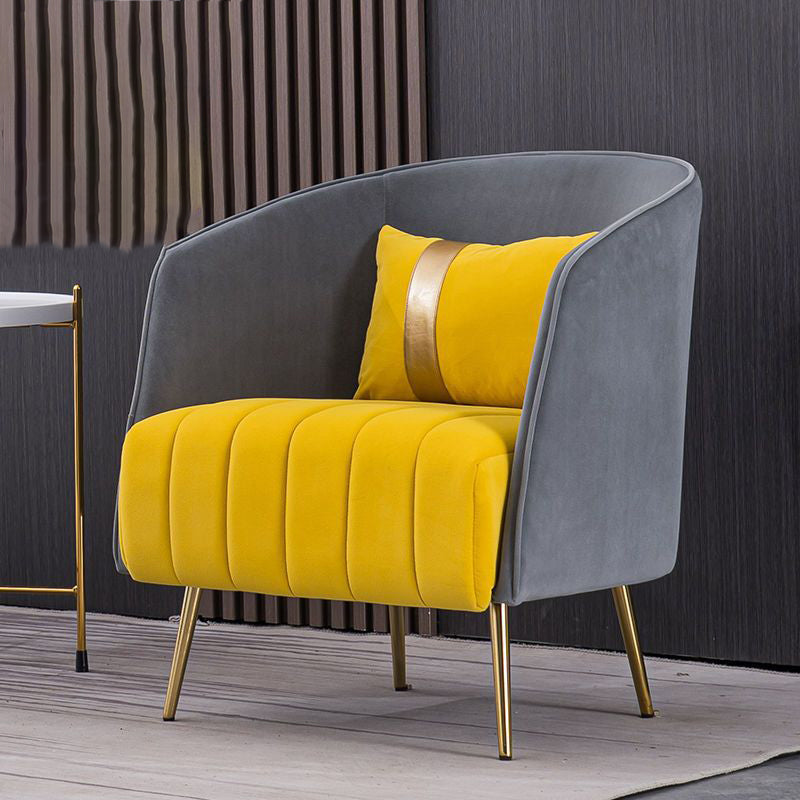 Chaise Moderne de Transition Ovale en Fer et Tissu avec Dossier et Accoudoirs pour Salon 