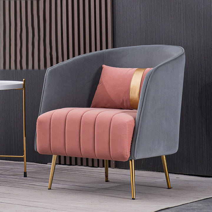 Chaise Moderne de Transition Ovale en Fer et Tissu avec Dossier et Accoudoirs pour Salon 