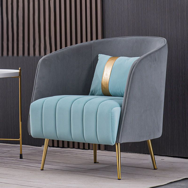 Chaise Moderne de Transition Ovale en Fer et Tissu avec Dossier et Accoudoirs pour Salon 