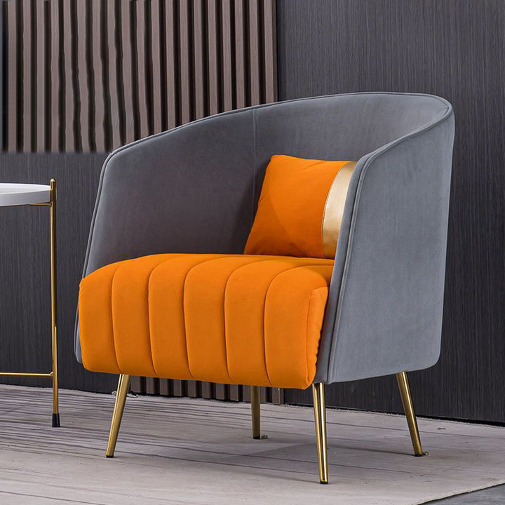 Chaise Moderne de Transition Ovale en Fer et Tissu avec Dossier et Accoudoirs pour Salon 