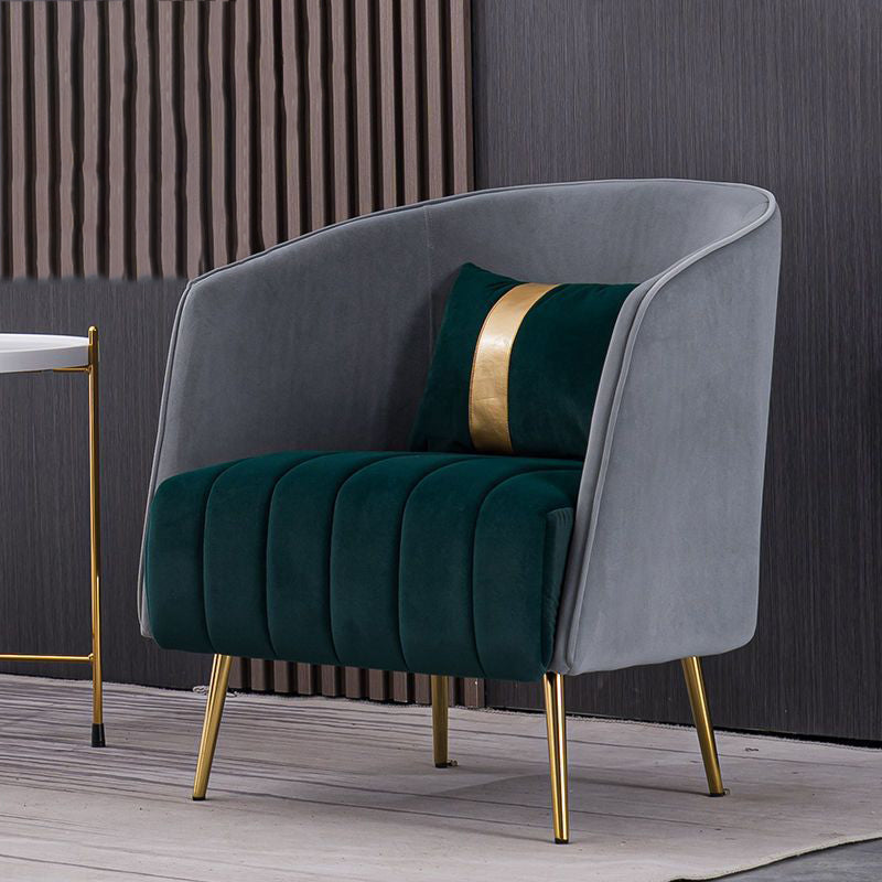 Chaise Moderne de Transition Ovale en Fer et Tissu avec Dossier et Accoudoirs pour Salon 