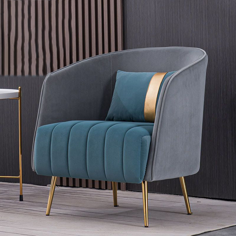Chaise Moderne de Transition Ovale en Fer et Tissu avec Dossier et Accoudoirs pour Salon 