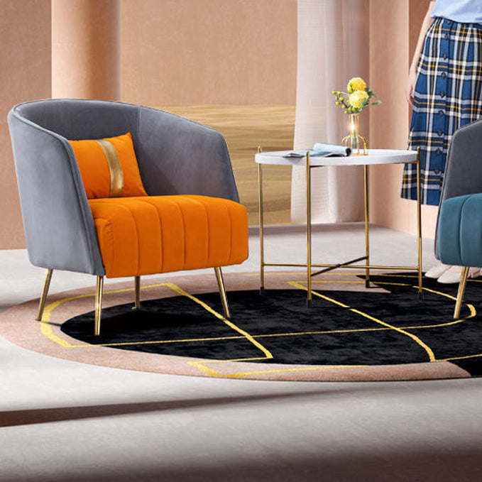 Chaise Moderne de Transition Ovale en Fer et Tissu avec Dossier et Accoudoirs pour Salon 
