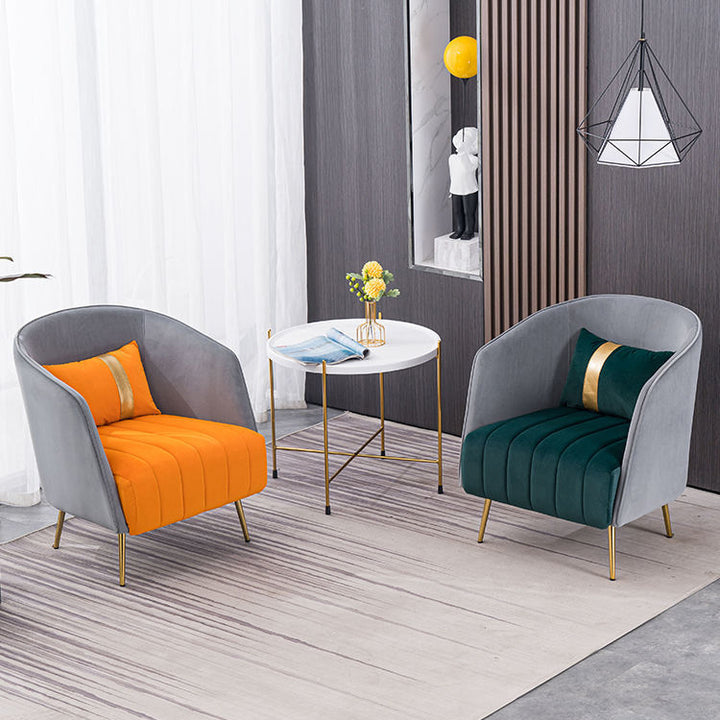 Chaise Moderne de Transition Ovale en Fer et Tissu avec Dossier et Accoudoirs pour Salon 