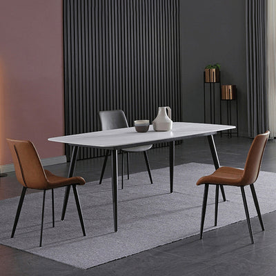 Moderner minimalistischer ovaler Eisenlederstuhl mit Rückenlehne ohne Armlehnen für das Wohnzimmer 