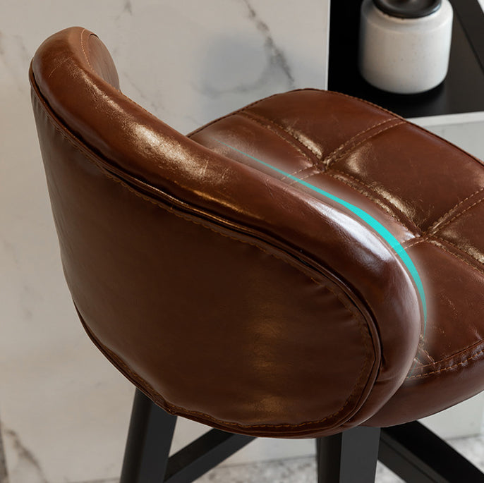 Taburete de bar redondo de lujo contemporáneo en tela, cuero sintético encerado al aceite y madera de caucho, con respaldo bajo y reposapiés, para comedor 