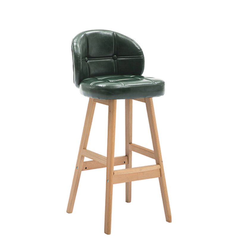 Taburete de bar redondo de lujo contemporáneo en tela, cuero sintético encerado al aceite y madera de caucho, con respaldo bajo y reposapiés, para comedor 