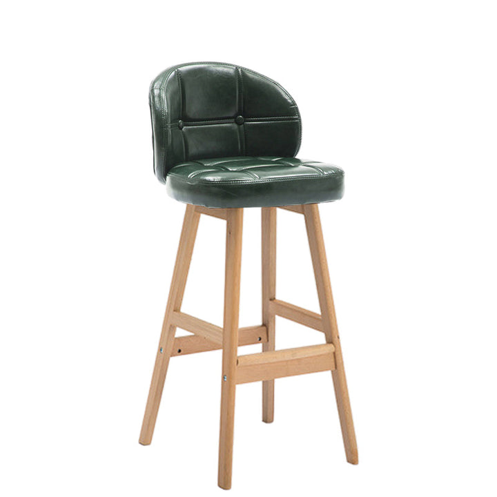 Taburete de bar redondo de lujo contemporáneo en tela, cuero sintético encerado al aceite y madera de caucho, con respaldo bajo y reposapiés, para comedor 