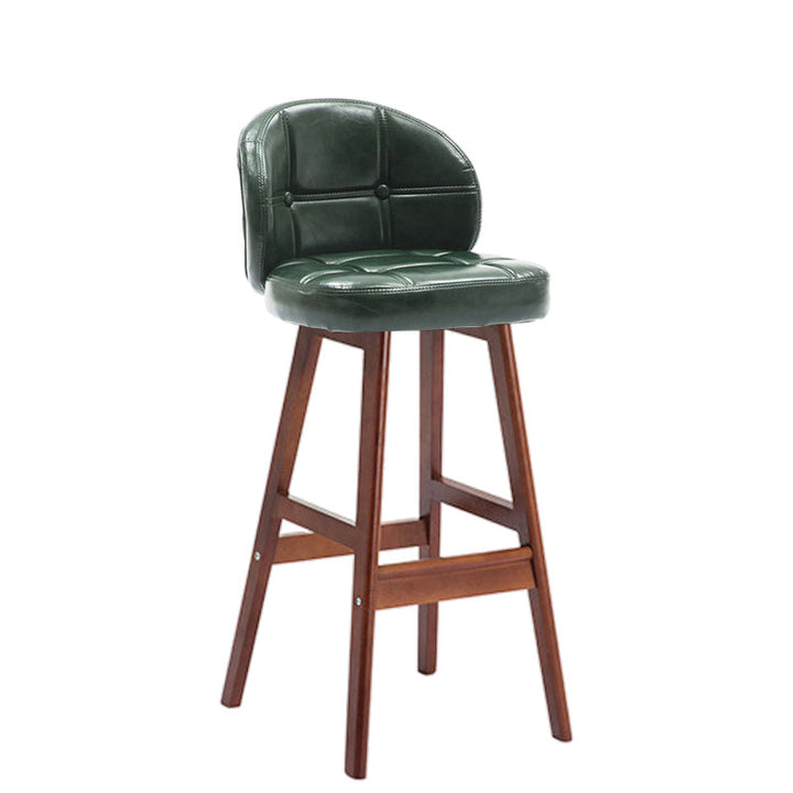 Taburete de bar redondo de lujo contemporáneo en tela, cuero sintético encerado al aceite y madera de caucho, con respaldo bajo y reposapiés, para comedor 